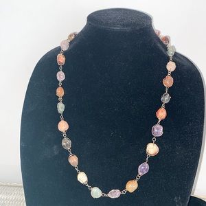 Metal caged multicolored semi precious stone necklace 13”